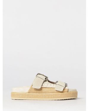 Mou Suede And Raffia Sandal With Thread Stitching - Natural