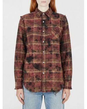 R13 Used Cotton Shirt With Check Print - Brown