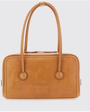 Marge Sherwood Boston Smooth Leather Shoulder Bag With Lettering Logo - Orange