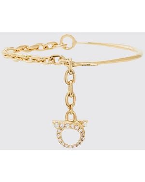 Ferragamo Bracelet En Laiton Et Verre Avec Détail Logo - Blanc