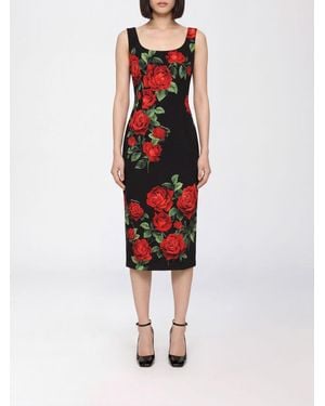 Dolce & Gabbana Dolce &Amp Gabbana Floral Silk Off-The-Shoulder Midi Sheath Dress - Red