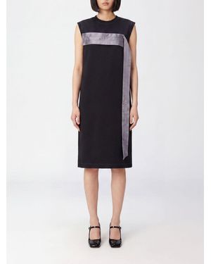 Marni Mini-Robe Fourreau Sans Manches En Viscose Et Soie Avec Bandes De Satin - Noir