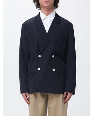 Emporio Armani Double-Breasted Linen And Cotton Blazer - Blue