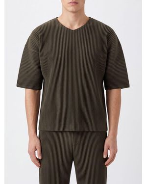 Homme Plissé Issey Miyake Pleated Short-Sleeve V-Neck Top Homme Plissé Issey Miyake - Black