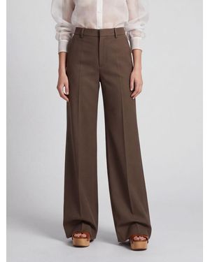 Chloé Chlo&Eacute Pantalon Large De Tailleur En Pure Laine Vierge À Pinces - Marron