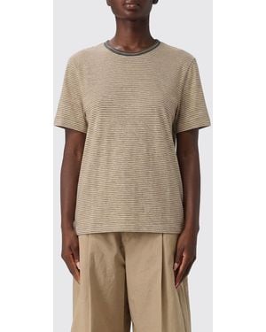 Brunello Cucinelli Striped Linen T-Shirt - Natural