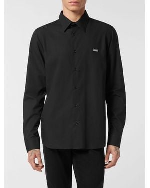 Philipp Plein Camisa De Manga Larga De Algodón Con Estampado Teddy Bear Y Strass - Negro