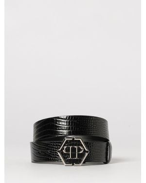 Philipp Plein Crocodile Print Leather Belt - Black