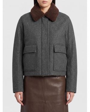 Brunello Cucinelli Short Virgin Wool And Cashmere Coat With Fur Collar - Gray