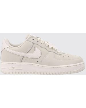 Nike Air Force 1 Smooth Leather Sneakers With Perforated Toe And Swoosh Logo - Natural