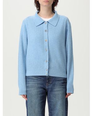 Marc Jacobs Collared Cardigan With Jewel Buttons Long Sleeves And Ribbed Knit Detail - Blue