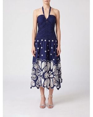 FARM Rio Richelieu Floral Print Cotton Midi Dress With Halter Neck - Blue