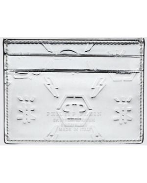 Philipp Plein Laminated Calf Leather Pp Card Holder - White