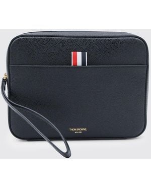 Thom Browne Grained Leather Pouch - Blue