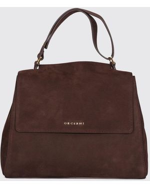 Orciani Sveva Hammered Leather Handbag With Adjustable Handle And Strap - Brown