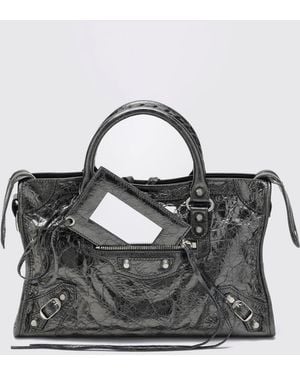 Balenciaga Small Le City Studded Arena Lambskin Handbag - Gray