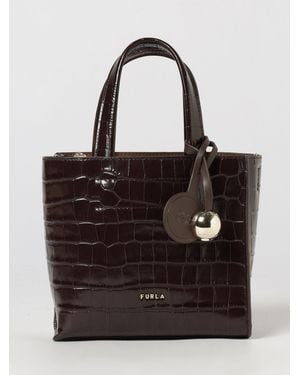 Furla Crocodile-Embossed Leather Mini Handbag With Logo Charm - Black