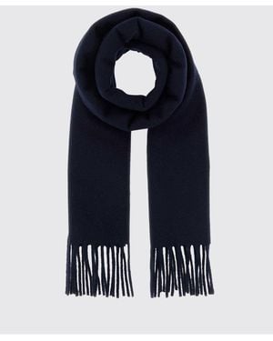 Jil Sander Pure Virgin Wool Scarf With Fringed Edges And Logo - Blue