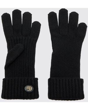 Gucci Handschuhe Aus Wollmischung Mit Gg-Monogramm Und Rippbündchen - Schwarz
