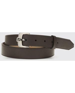 Fendi Grained Leather Ff Belt - White