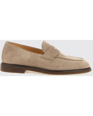 Brunello Cucinelli Suede Calfskin Penny Loafers With Rubber Sole - Grey