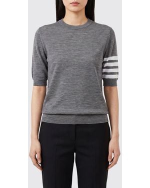 Thom Browne Kurzärmeliger Rundhalspullover Aus Schurwolle Mit 4-Streifen-Motiv - Grau