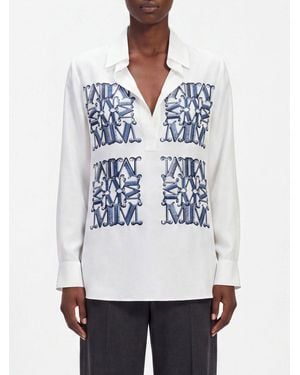 Max Mara Monogram Print Silk Shirt With Classic Collar - White