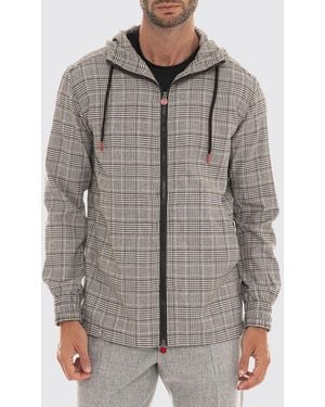 Kiton Tartan Cotton Zip-Up Hoodie With Dropped Shoulders - Grey
