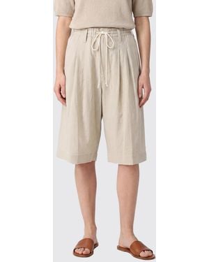 Y's Yohji Yamamoto Knee-Length Linen And Cotton-Blend Shorts With High-Waist And Adjustable Drawstring - Natural