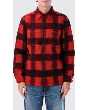 Portuguese Flannel Check Wool Blend Overshirt With Patch Pockets - Red