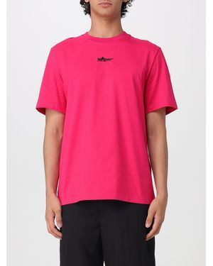 MSGM Crew-Neck Cotton T-Shirt With Embroidered Logo On The Chest - Pink