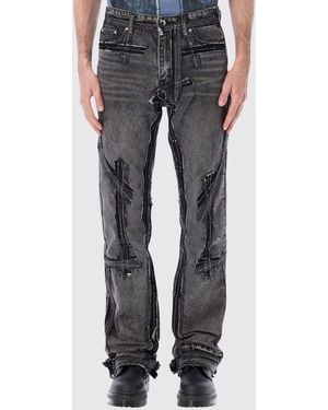Who Decides War Vaqueros Rectos De Desgastado Con Talle Medio Y Patchwork - Gris