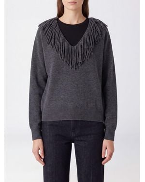 FEDERICA TOSI V-Neck Wool And Cashmere Jumper With Fringe Details - Blue
