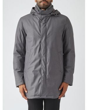 Herno Cortavientos Hasta La Rodilla Con Capucha Y Cuello Alto - Gris