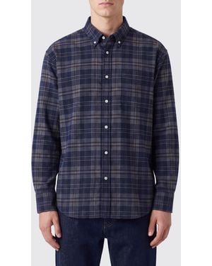 DUNST Long-Sleeved Check Shirt With A Button-Down Collar - Blue