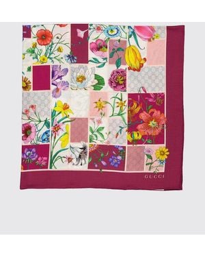 Gucci Flora Blocks Silk Scarf - Pink