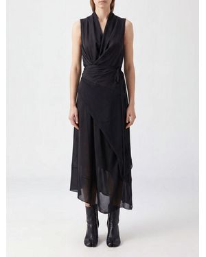 Maison Margiela Asymmetric Viscose Midi Dress With Draped Waist - Black