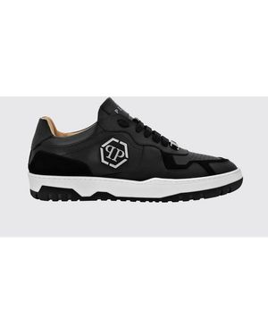 Philipp Plein Low-Top Leather And Suede Trainers With Hexagon Logo - Black