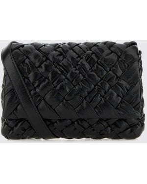 Bottega Veneta Intrecciato Leather Crossbody Bag With Flap Closure - Black