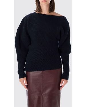 Alberta Ferretti Draped Wool And Silk Sweater With Asymmetric Neckline - Blue