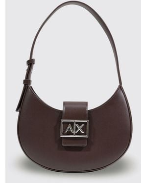 ARMANI EXCHANGE Hobo Shoulder Bag With Metal Logo - Brown