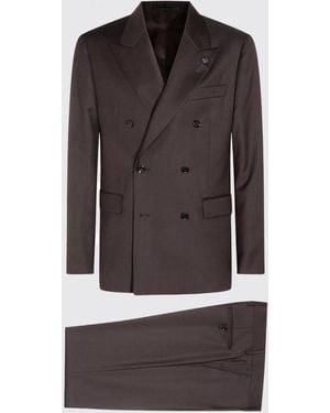 Lardini Formal Double-Breasted Pure Virgin Wool Suit With Notch Lapels - Gray
