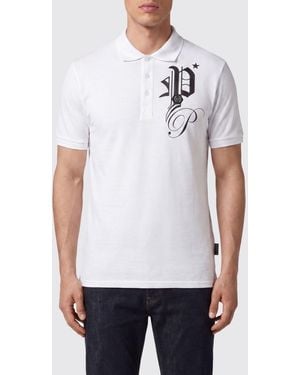 Philipp Plein Cotton Polo Shirt With Monogram Logo And Three-Button Placket - White