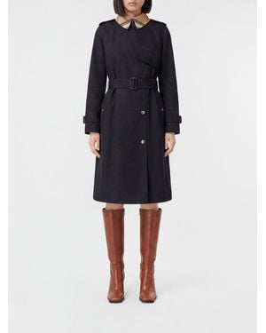 Burberry Cotton Double-Breasted Trench Coat With Belt And Check Collar - Blue