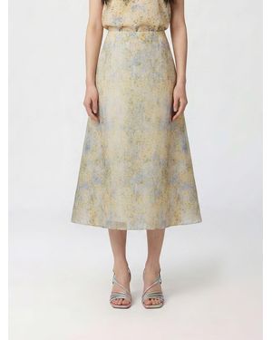 Alberta Ferretti Organza Midi Skirt With Floral Print - Natural