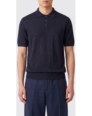 Barena Short-Sleeved Merino Wool Knit Polo With A Three-Button Closure - Blue