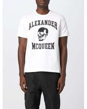 McQueen T -Shirt mit Uni -Logo und Schädeldruck - Weiß