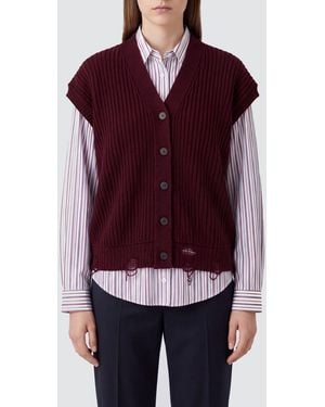 SOLOTRE Wool Knit Waistcoat With V-Neck And Button Closure - Red