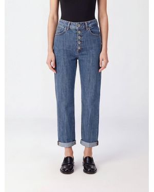 Dondup Jean Cropped Droit Taille Mi-Haute Avec Revers Au Bas - Bleu