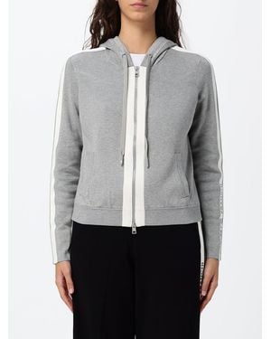 Elisabetta Franchi Wool Blend Knit Zip-Up Hoodie With Logo Bands - Grey